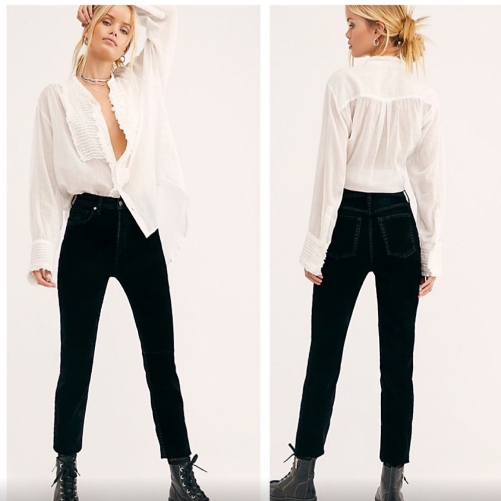 Black velvet high waist pants